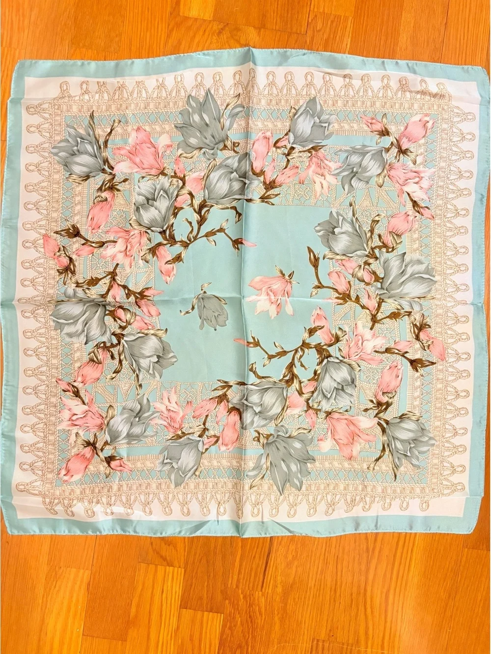 Elegant Floral Print Scarf in Soft Blue and Pink
